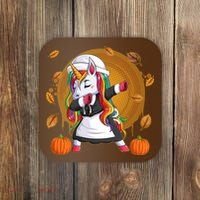 Funny Thanksgiving Dabbing Unicorn Pilgrim Coaster thumb 0