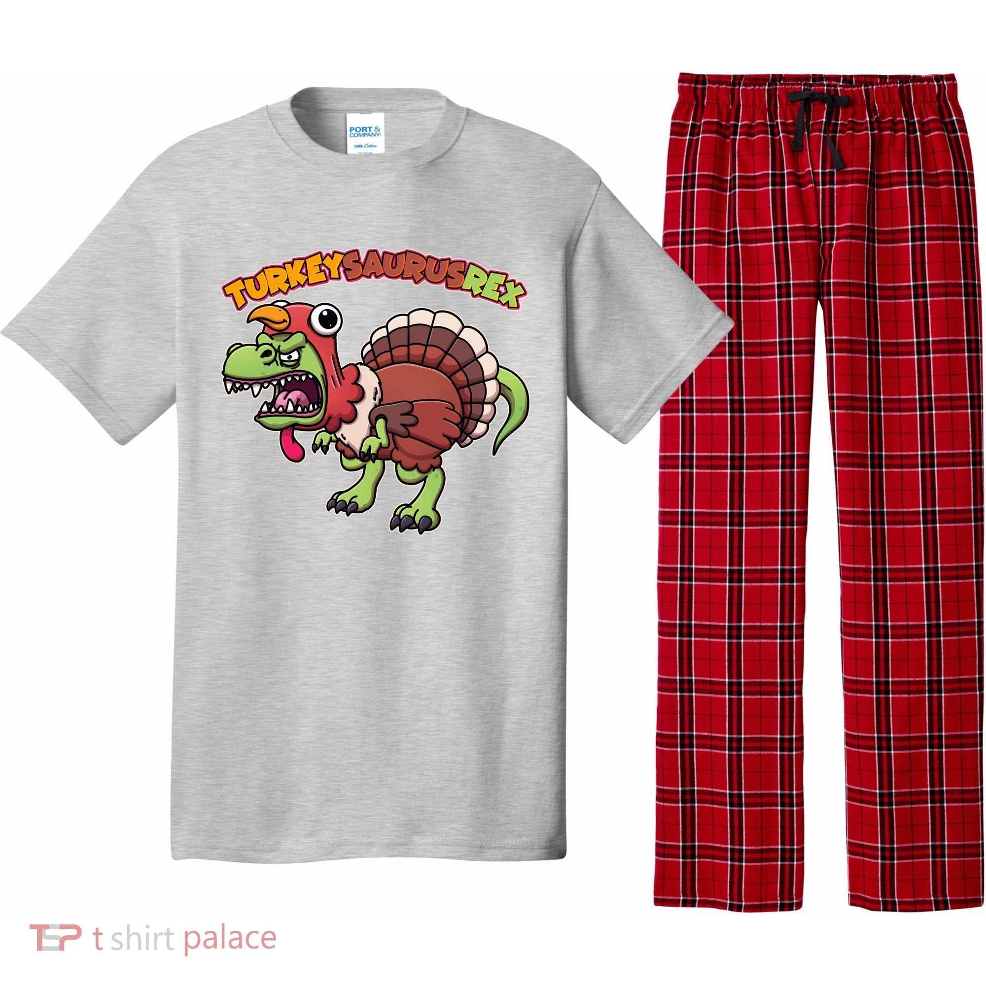 Funny Turkeysaurusrex Dinosaur In Turkey Costume Pajama Set