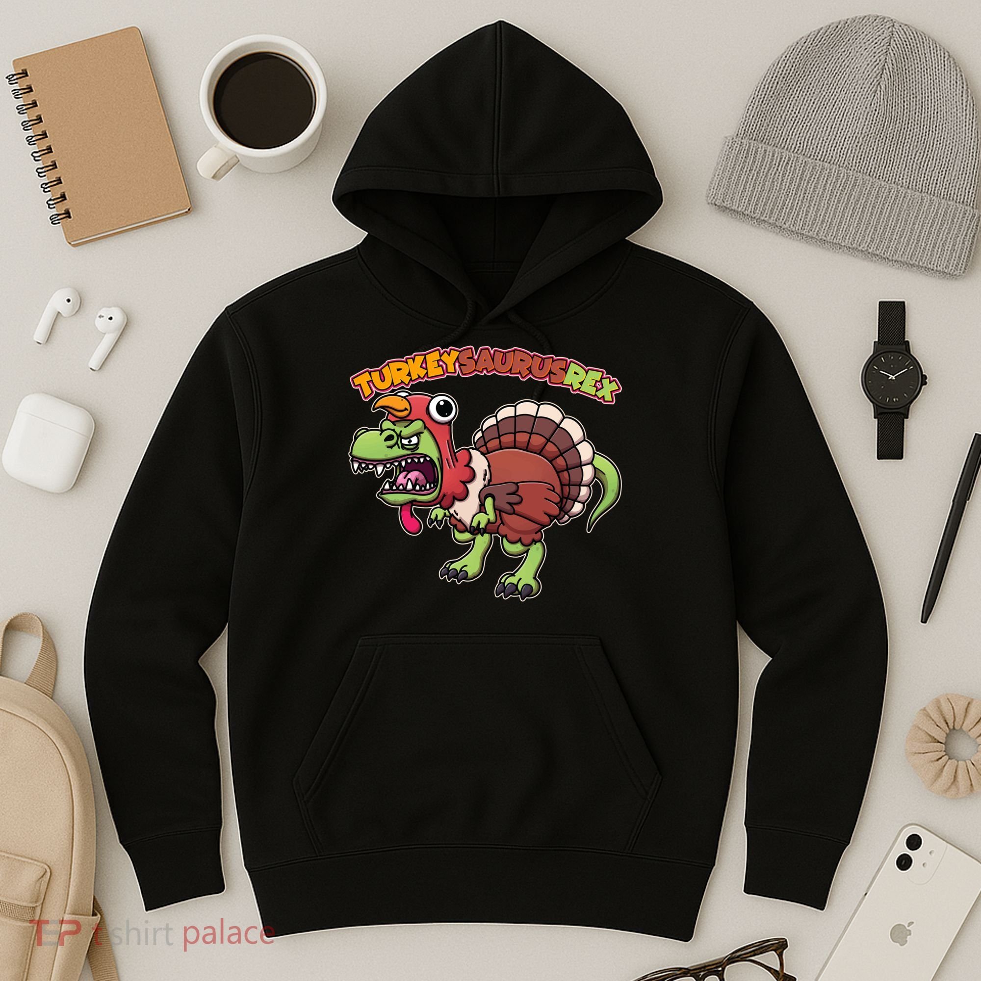 Funny Turkeysaurusrex Dinosaur In Turkey Costume Hoodie