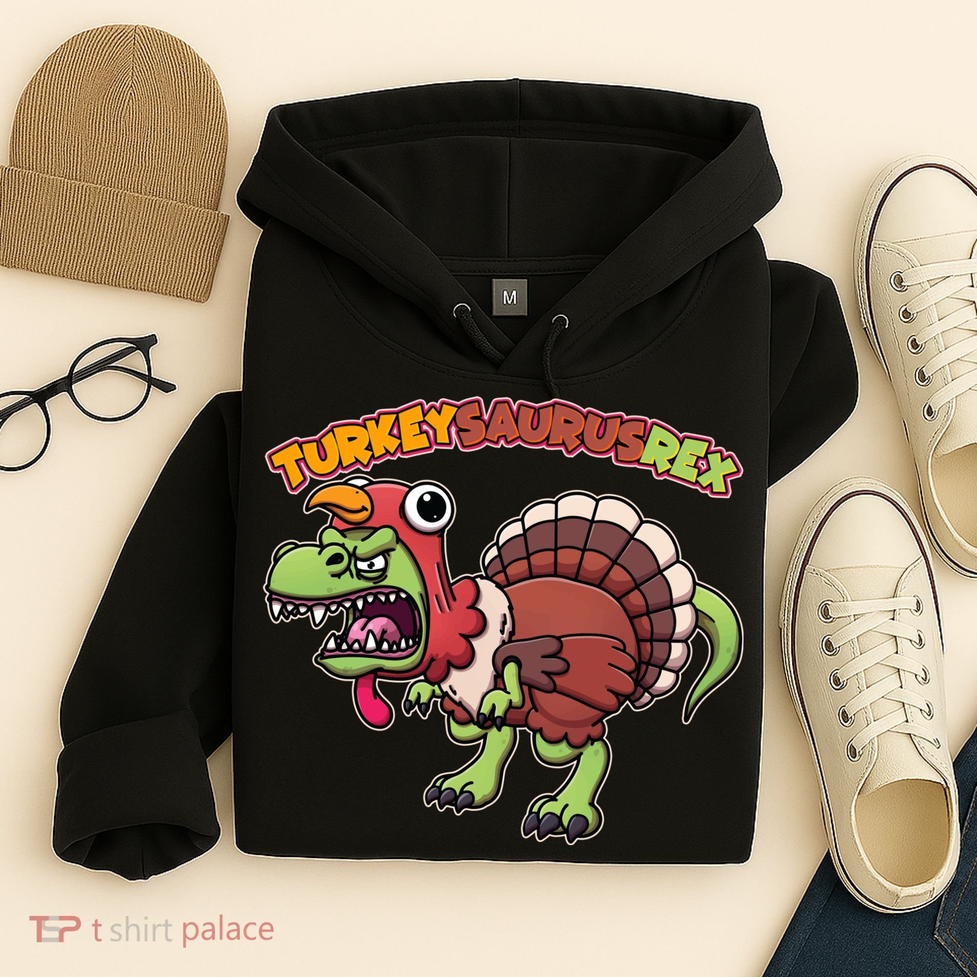 Funny Turkeysaurusrex Dinosaur In Turkey Costume Hoodie
