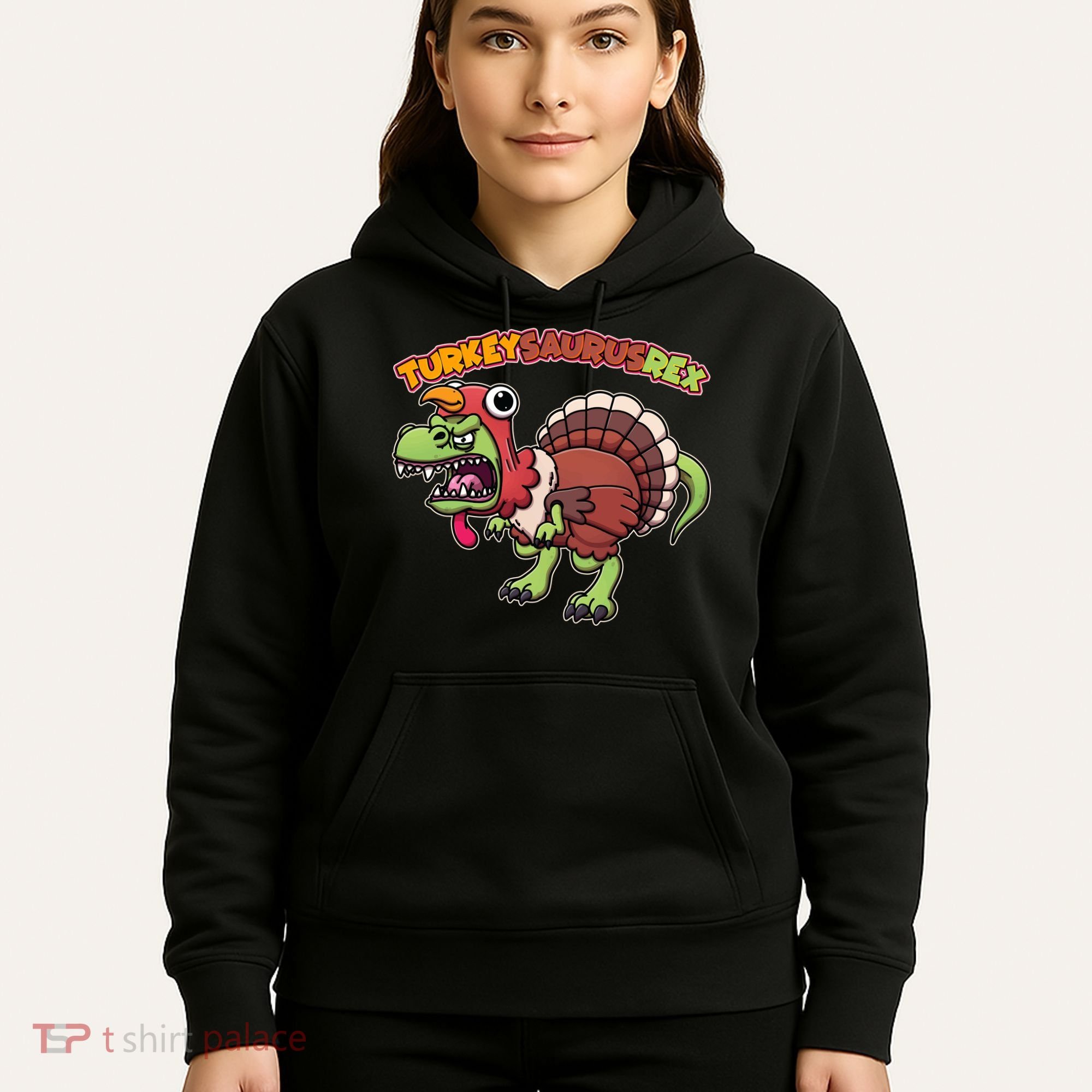Funny Turkeysaurusrex Dinosaur In Turkey Costume Hoodie