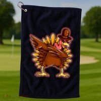 Funny Thanksgiving Dabbing Turkey Golf Towel thumb 1