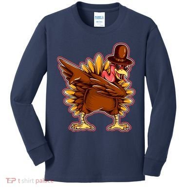 Funny Thanksgiving Dabbing Turkey Kids Long Sleeve Shirt