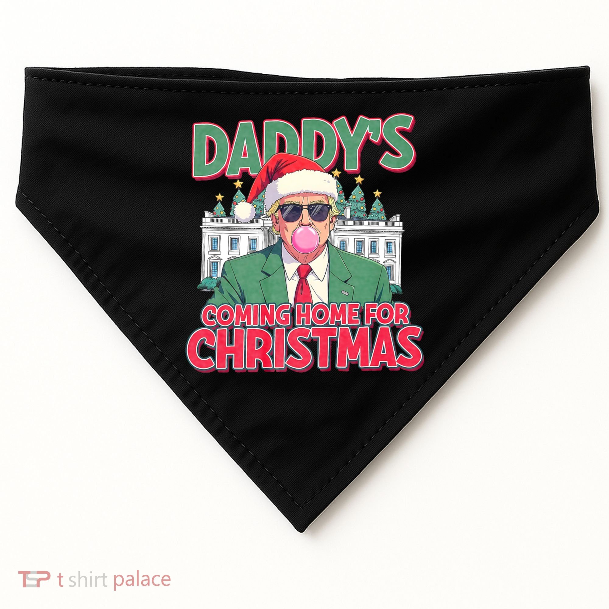 Funny Trump Daddys Home For Christmas 45 47 Trump Won Again USA-Made Doggie Bandana