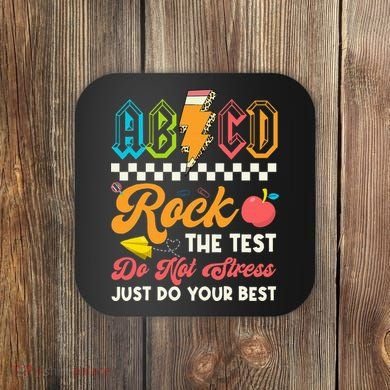 Funny Test Day Abcd Pen Rock The Test Motivational Students Coaster