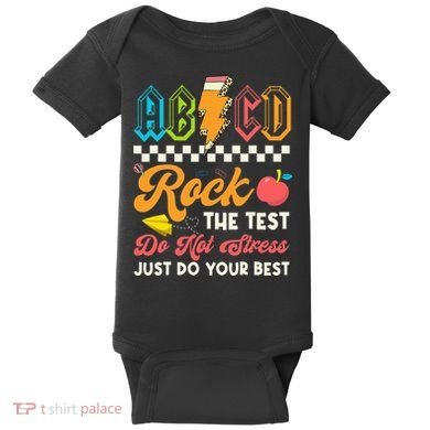 Funny Test Day Abcd Pen Rock The Test Motivational Students Baby Bodysuit
