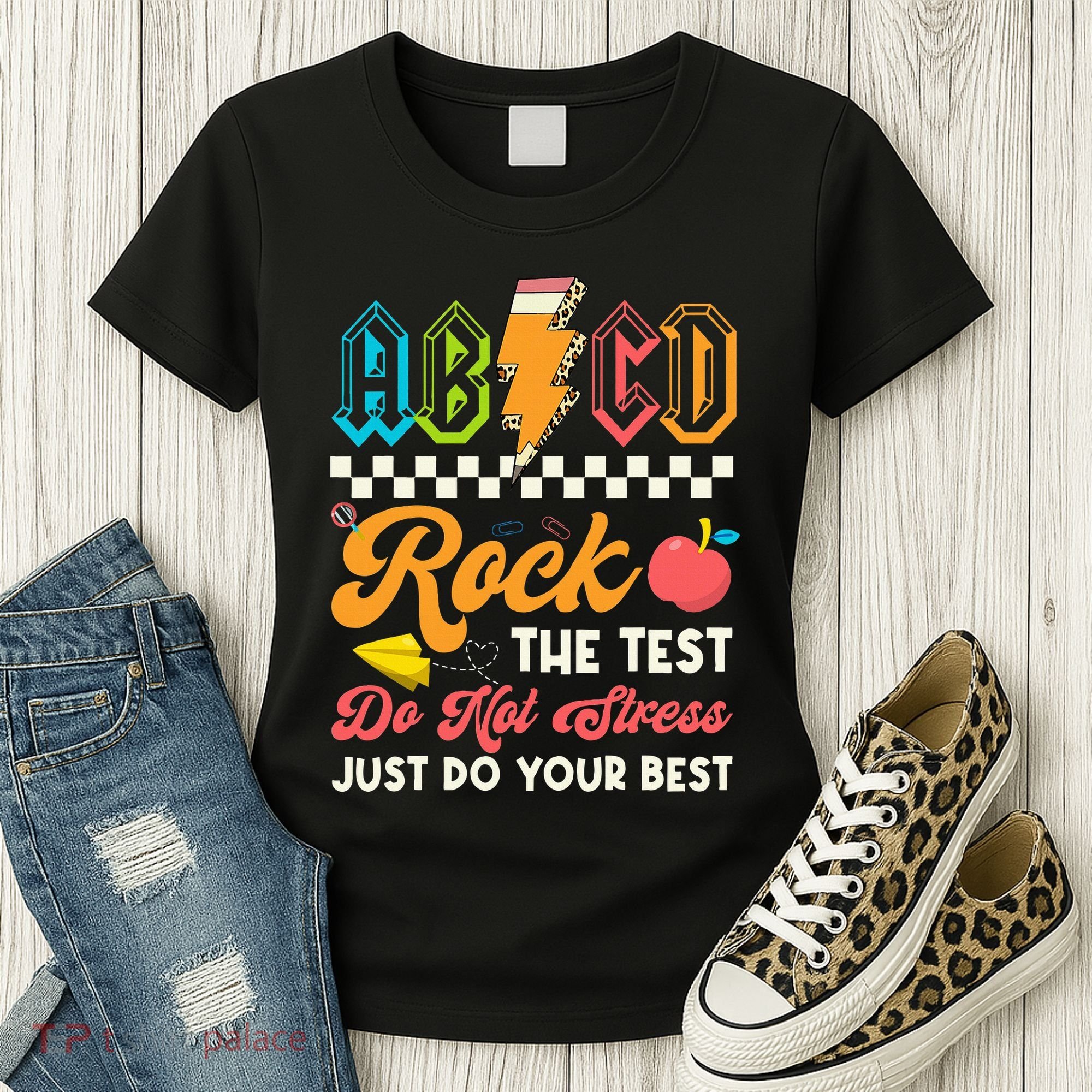 Funny Test Day Abcd Pen Rock The Test Motivational Students Women's T-Shirt