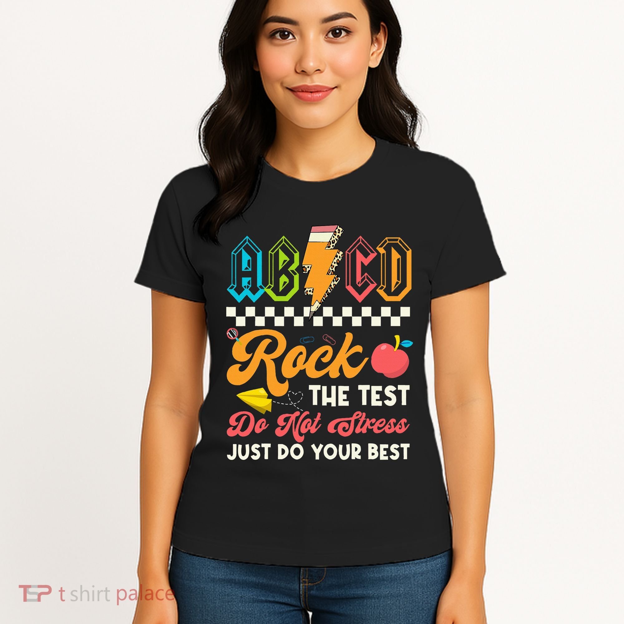 Funny Test Day Abcd Pen Rock The Test Motivational Students Women's T-Shirt