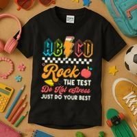Funny Test Day Abcd Pen Rock The Test Motivational Students Kids T-Shirt thumb 3