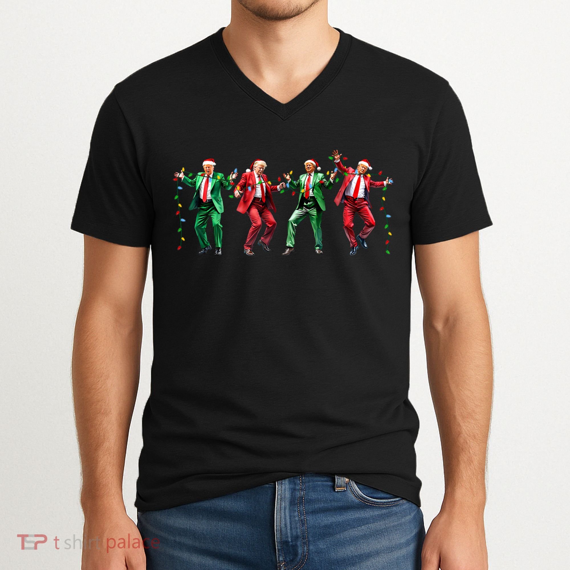Funny Trump Dance Santa Claus Christmas V-Neck T-Shirt