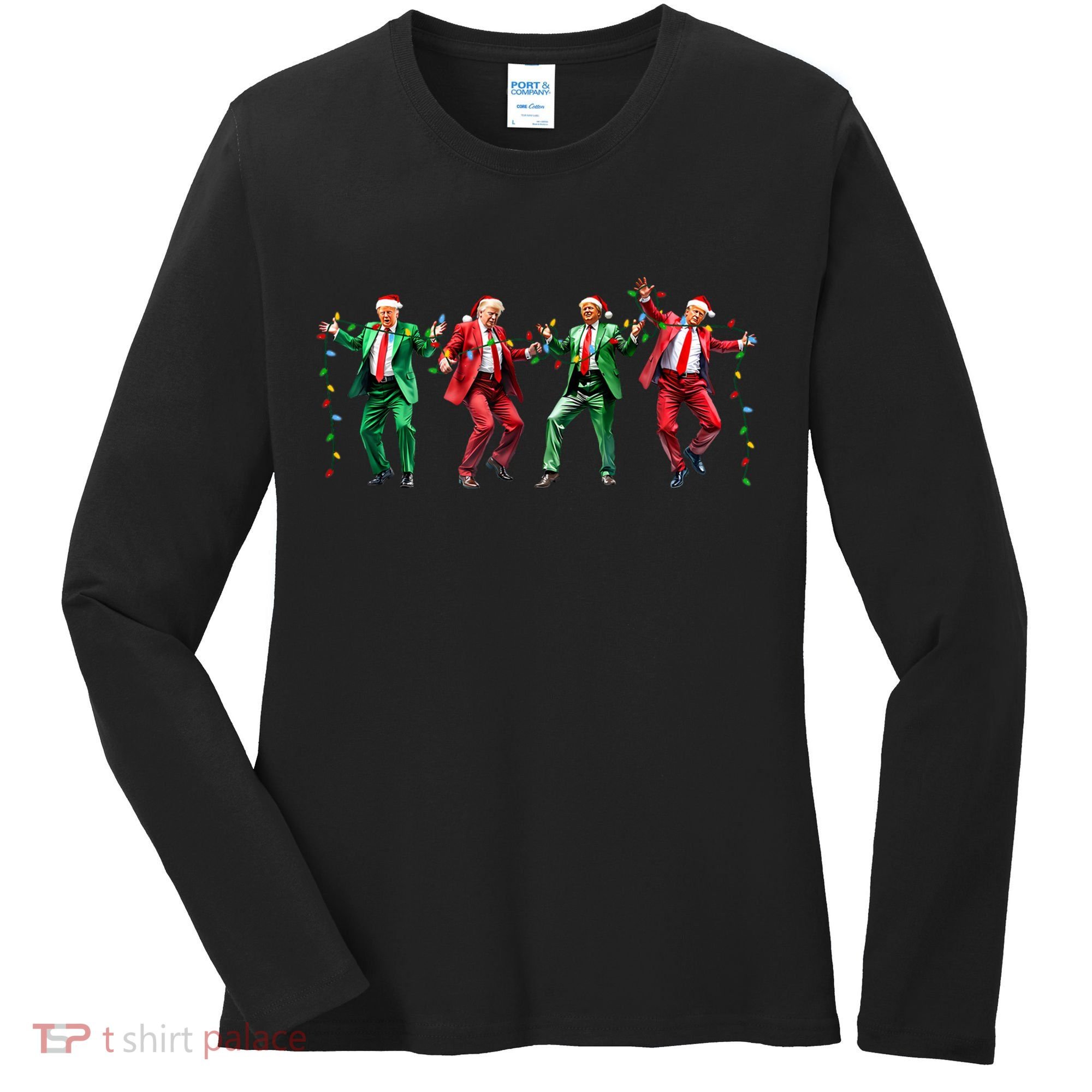 Funny Trump Dance Santa Claus Christmas Women's Long Sleeve Shirt