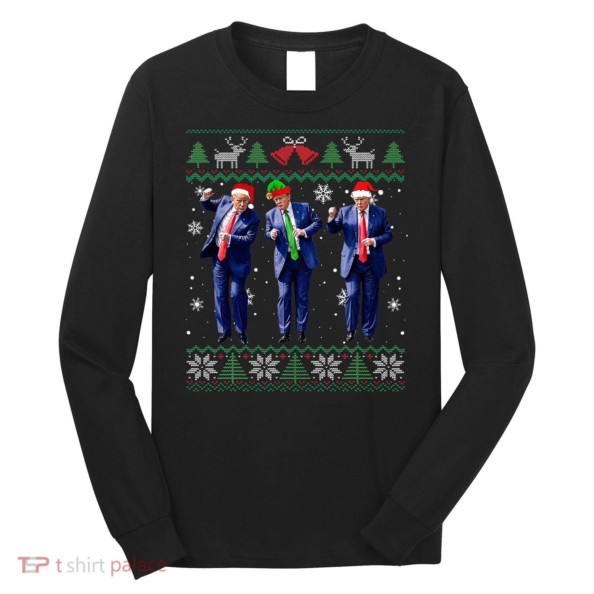 Funny Trump Dance Xmas President 47 Usa Christmas Ugly Long Sleeve Shirt