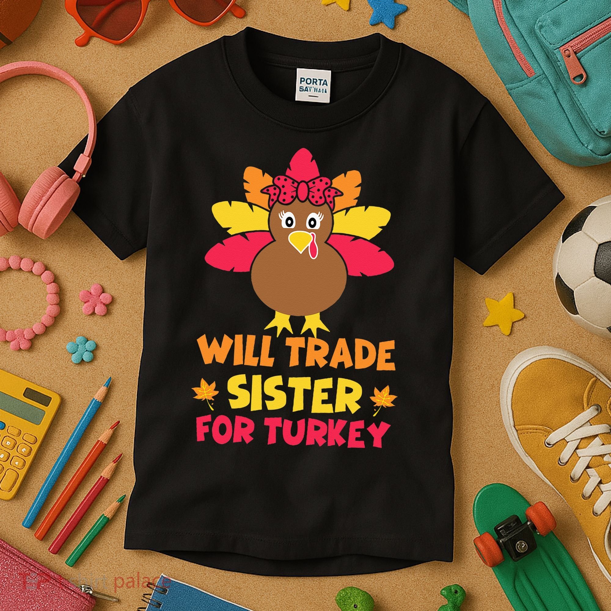 Funny Thanksgiving Day Will Trade Sister Turkey Kids T-Shirt