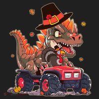 Funny Thanksgiving Dinosaur And Turkey Riding Monster Truck Women's Sweatshirt thumb 2