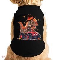 Funny Thanksgiving Dinosaur And Turkey Riding Monster Truck Doggie Tank thumb 0