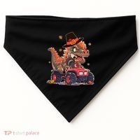 Funny Thanksgiving Dinosaur And Turkey Riding Monster Truck USA-Made Doggie Bandana thumb 0
