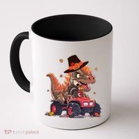 Funny Thanksgiving Dinosaur And Turkey Riding Monster Truck Coffee Mug thumb 0