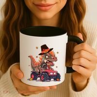 Funny Thanksgiving Dinosaur And Turkey Riding Monster Truck Coffee Mug thumb 3