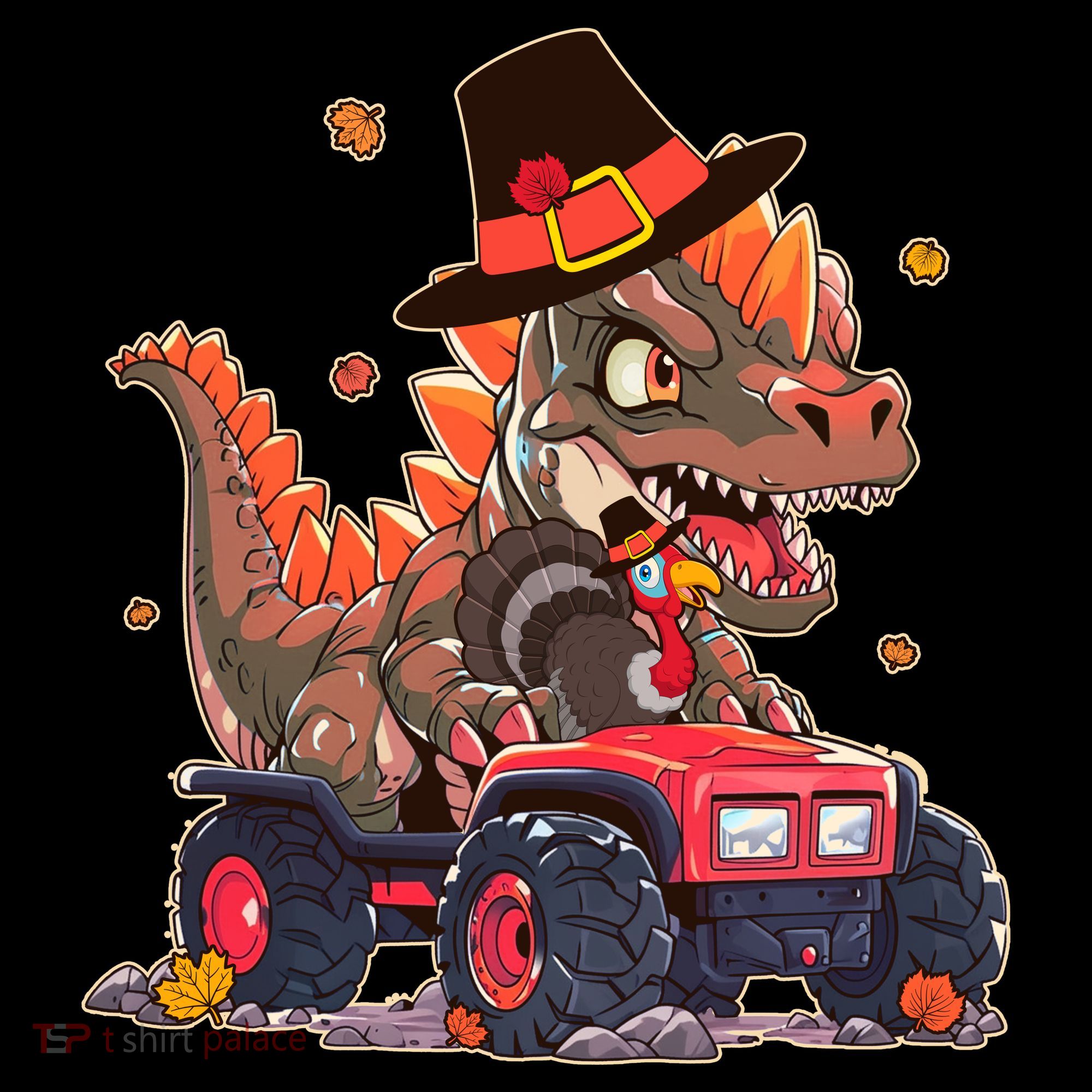Funny Thanksgiving Dinosaur And Turkey Riding Monster Truck Coffee Mug
