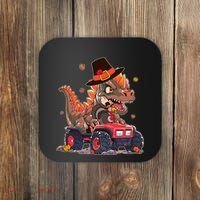 Funny Thanksgiving Dinosaur And Turkey Riding Monster Truck Coaster thumb 0