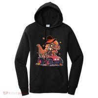 Funny Thanksgiving Dinosaur And Turkey Riding Monster Truck Women's Hoodie thumb 0