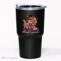Funny Thanksgiving Dinosaur And Turkey Riding Monster Truck Tumbler thumb 0
