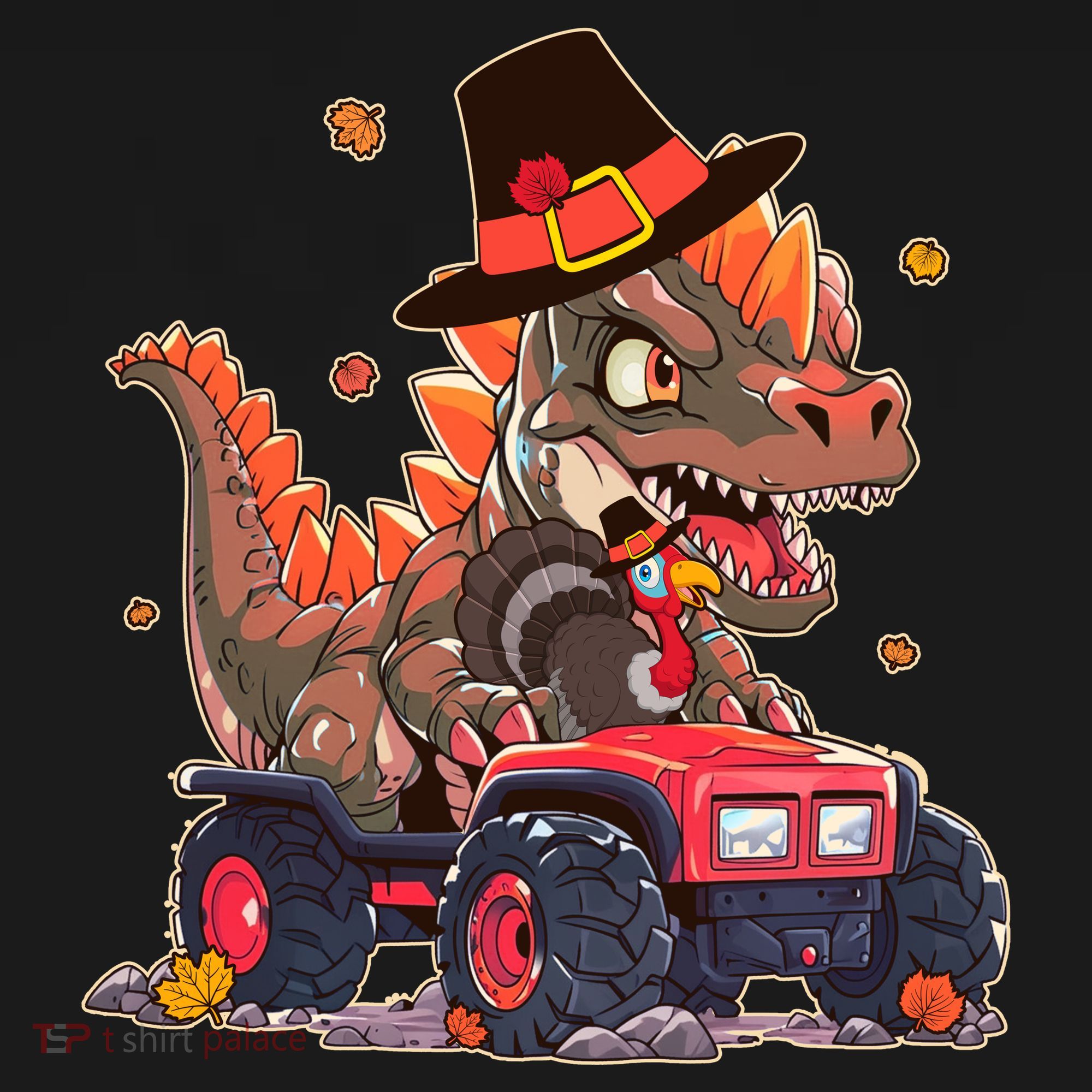Funny Thanksgiving Dinosaur And Turkey Riding Monster Truck Ornament