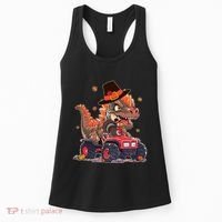 Funny Thanksgiving Dinosaur And Turkey Riding Monster Truck Women's Tank Top thumb 0
