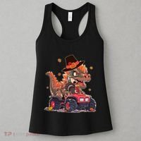 Funny Thanksgiving Dinosaur And Turkey Riding Monster Truck Women's Tank Top thumb 3