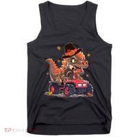 Funny Thanksgiving Dinosaur And Turkey Riding Monster Truck Tank Top thumb 0
