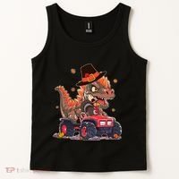 Funny Thanksgiving Dinosaur And Turkey Riding Monster Truck Tank Top thumb 2