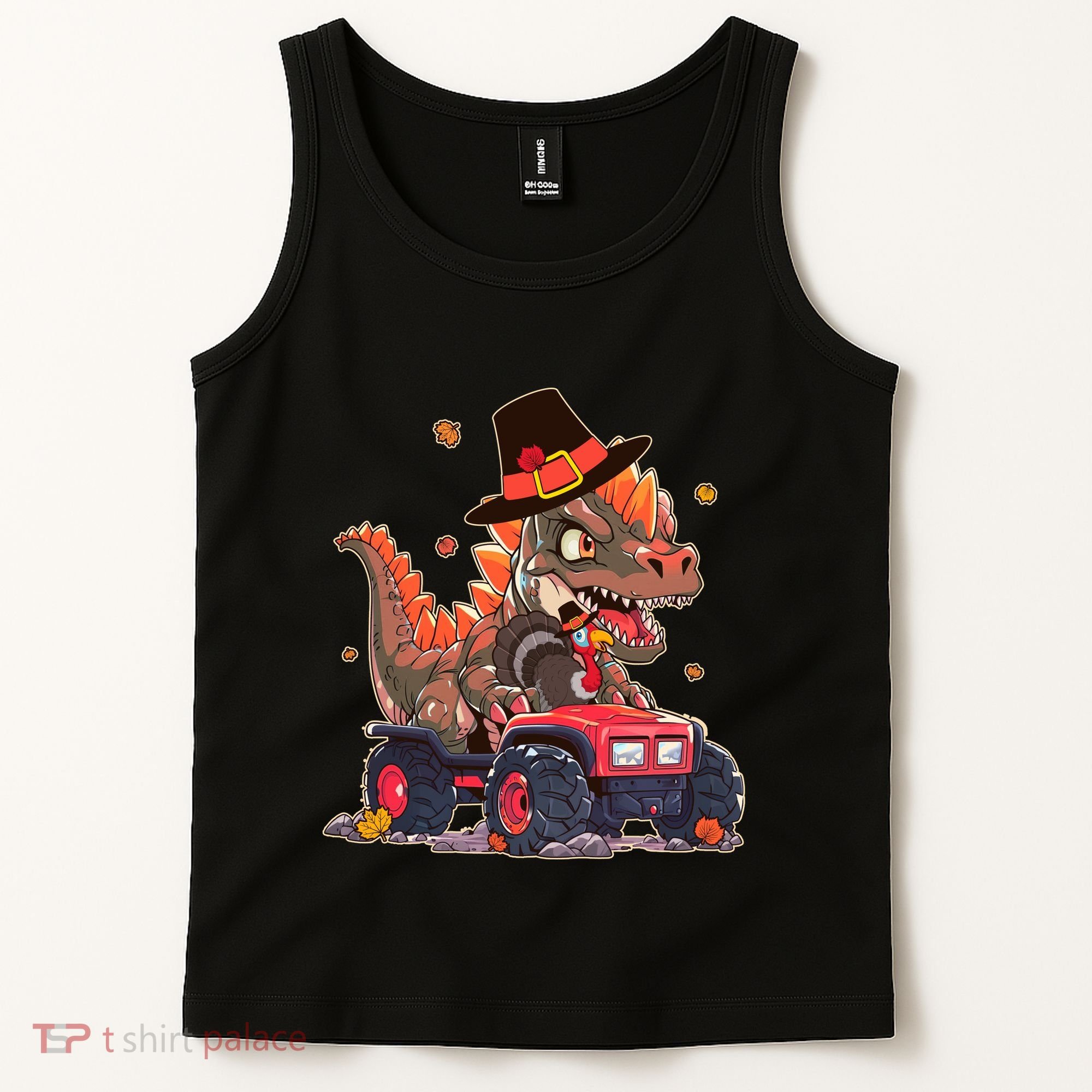 Funny Thanksgiving Dinosaur And Turkey Riding Monster Truck Tank Top