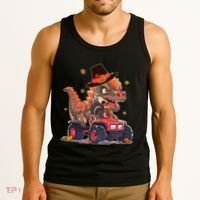 Funny Thanksgiving Dinosaur And Turkey Riding Monster Truck Tank Top thumb 3