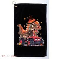 Funny Thanksgiving Dinosaur And Turkey Riding Monster Truck Golf Towel thumb 0