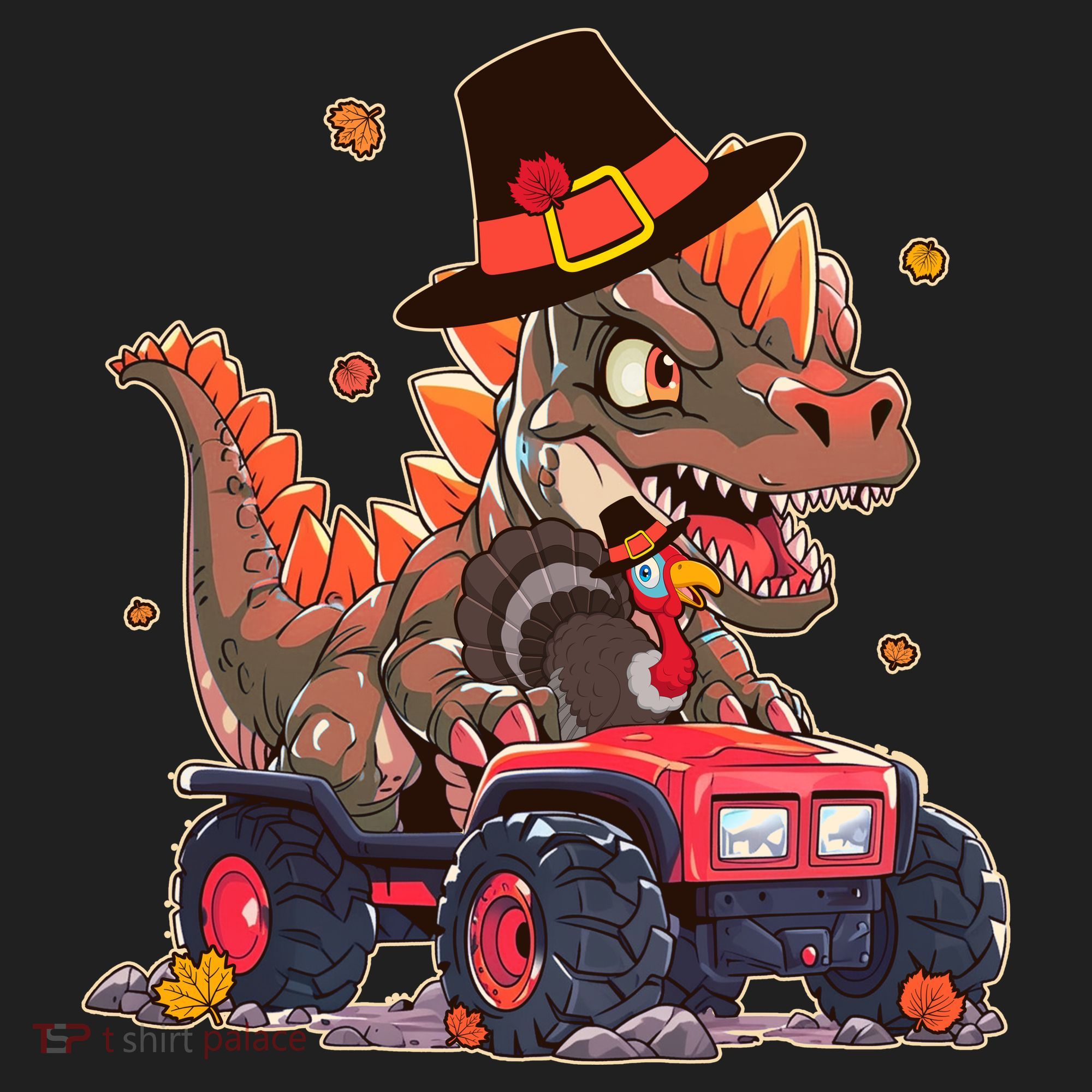 Funny Thanksgiving Dinosaur And Turkey Riding Monster Truck Golf Towel