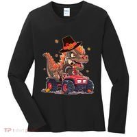 Funny Thanksgiving Dinosaur And Turkey Riding Monster Truck Women's Long Sleeve Shirt thumb 0