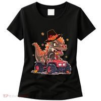 Funny Thanksgiving Dinosaur And Turkey Riding Monster Truck Women's T-Shirt thumb 0