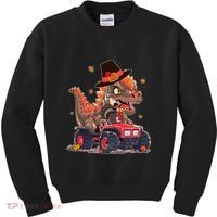 Funny Thanksgiving Dinosaur And Turkey Riding Monster Truck Kids Sweatshirt thumb 0