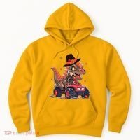 Funny Thanksgiving Dinosaur And Turkey Riding Monster Truck Hoodie thumb 0