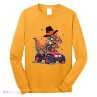 Funny Thanksgiving Dinosaur And Turkey Riding Monster Truck Long Sleeve Shirt thumb 0