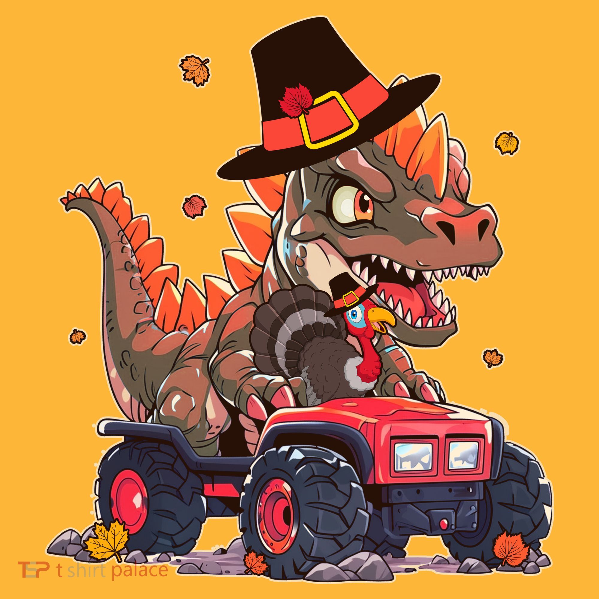 Funny Thanksgiving Dinosaur And Turkey Riding Monster Truck Sweatshirt