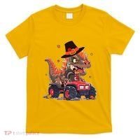 Funny Thanksgiving Dinosaur And Turkey Riding Monster Truck T-Shirt thumb 0