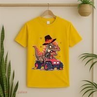 Funny Thanksgiving Dinosaur And Turkey Riding Monster Truck T-Shirt thumb 2