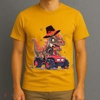Funny Thanksgiving Dinosaur And Turkey Riding Monster Truck T-Shirt thumb 3