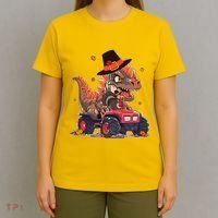 Funny Thanksgiving Dinosaur And Turkey Riding Monster Truck T-Shirt thumb 4