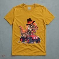 Funny Thanksgiving Dinosaur And Turkey Riding Monster Truck T-Shirt thumb 5