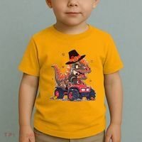 Funny Thanksgiving Dinosaur And Turkey Riding Monster Truck Toddler T-Shirt thumb 2