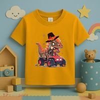 Funny Thanksgiving Dinosaur And Turkey Riding Monster Truck Toddler T-Shirt thumb 3