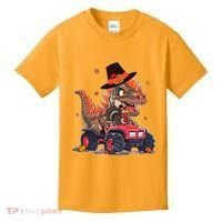 Funny Thanksgiving Dinosaur And Turkey Riding Monster Truck Kids T-Shirt thumb 0