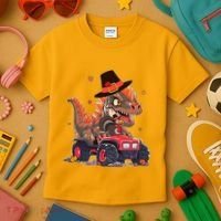 Funny Thanksgiving Dinosaur And Turkey Riding Monster Truck Kids T-Shirt thumb 3
